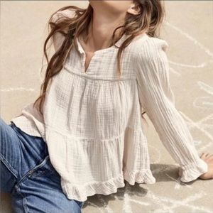 XiRENA Gigi Ivory Cream Cotton Gauze Ruffle Top Shirt Blouse Small